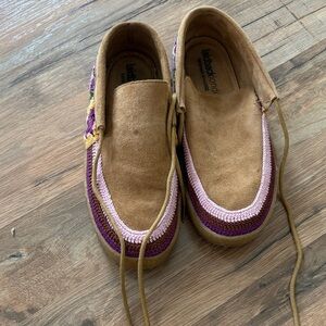 Brown and Pink Slip-On Shoes